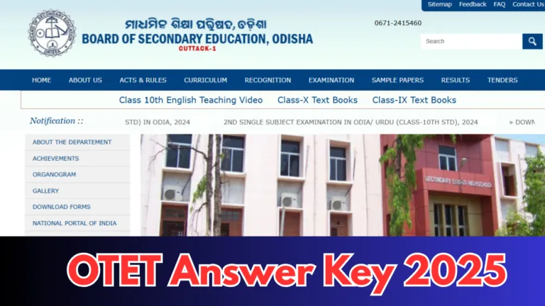 OTET Answer Key 2025 Expected Soon at bseodisha.ac.in: Paper-I & II PDFs