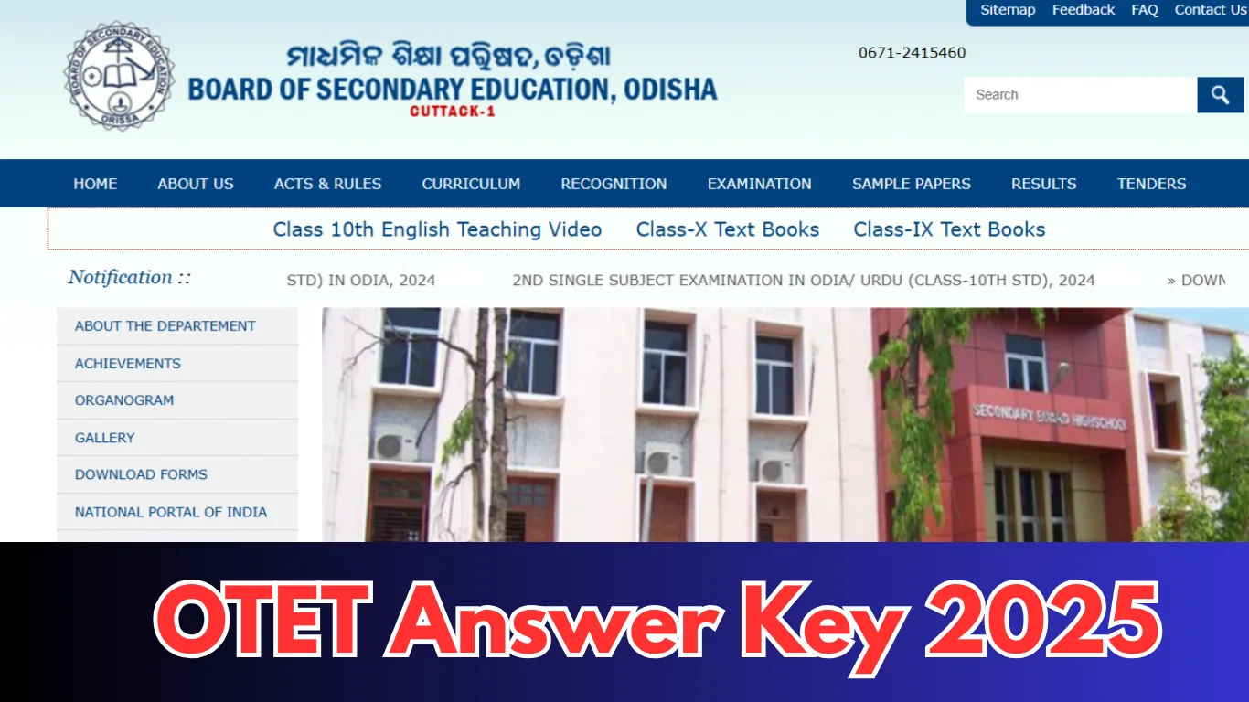 OTET Answer Key 2025 Expected Soon at bseodisha.ac.in: Paper-I & II PDFs