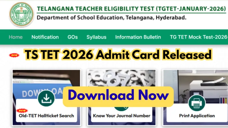 TS TET 2026 Admit Card Release Date, Exam Schedule, Download Link @ tgtet.aptonline.in