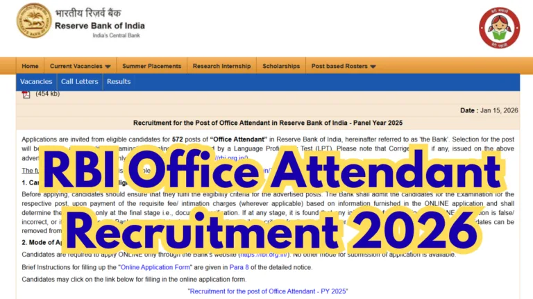 RBI Office Attendant Recruitment 2026