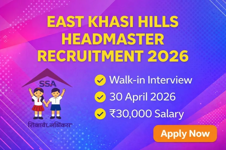 East Khasi Hills Headmaster Recruitment 2026 – Walk-in Interview
